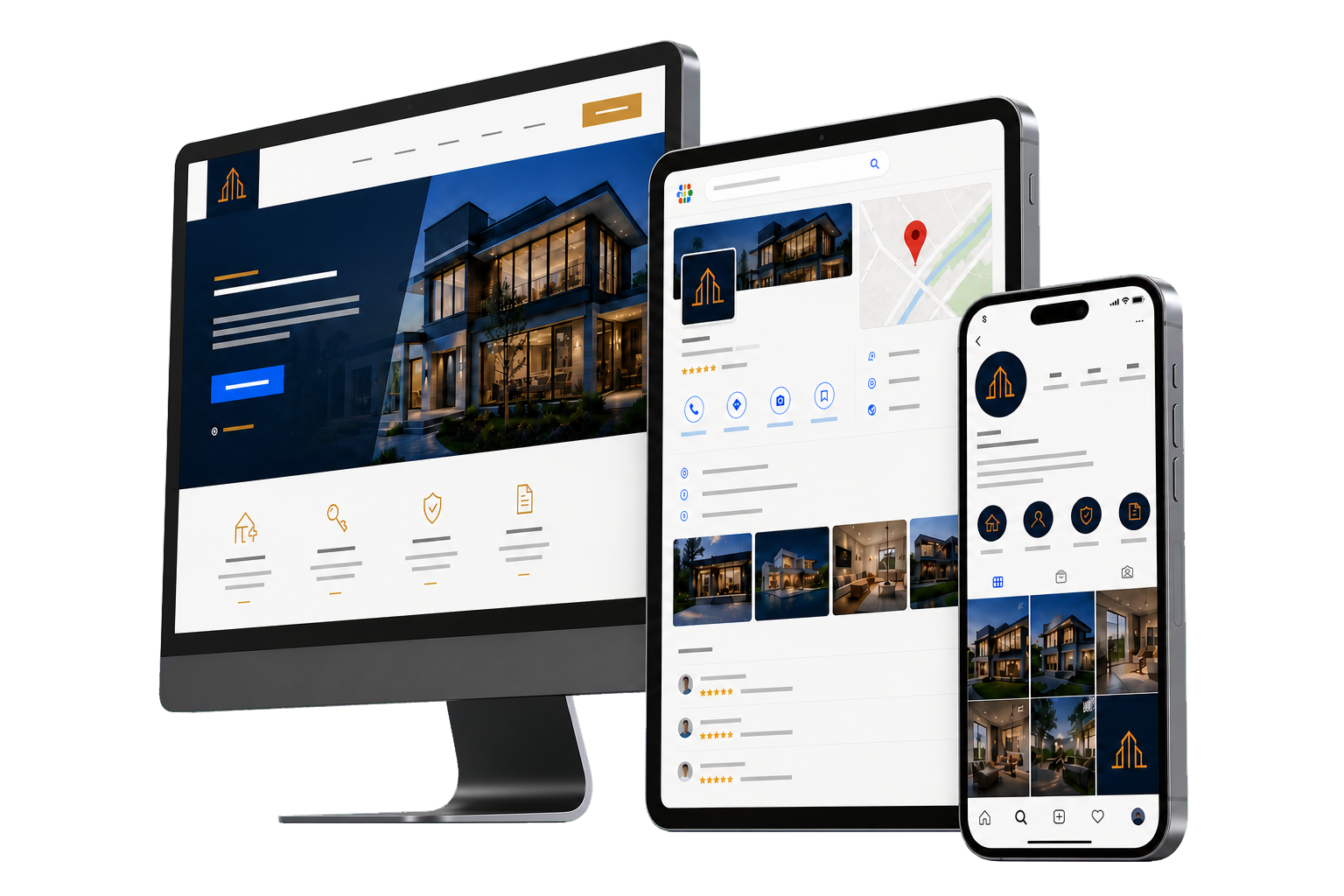 Mockups de site, Google e Instagram orientados para o lado oposto